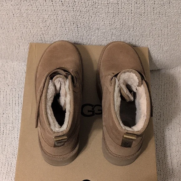 UGG Women's Tan Suede Platform Boots with Straps - Picture 5 of 10